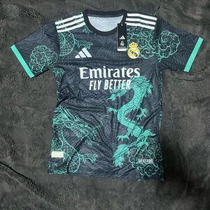 adidas Real Madrid Black & Teal Dragon Graphic Soccer Jersey